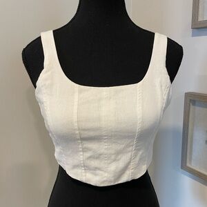 Hunter & Brown White Linen Blend Smocked Corset Crop Top NWT!